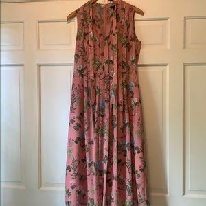 Ann Taylor Floral Tie Neck Midi Dress - 6
